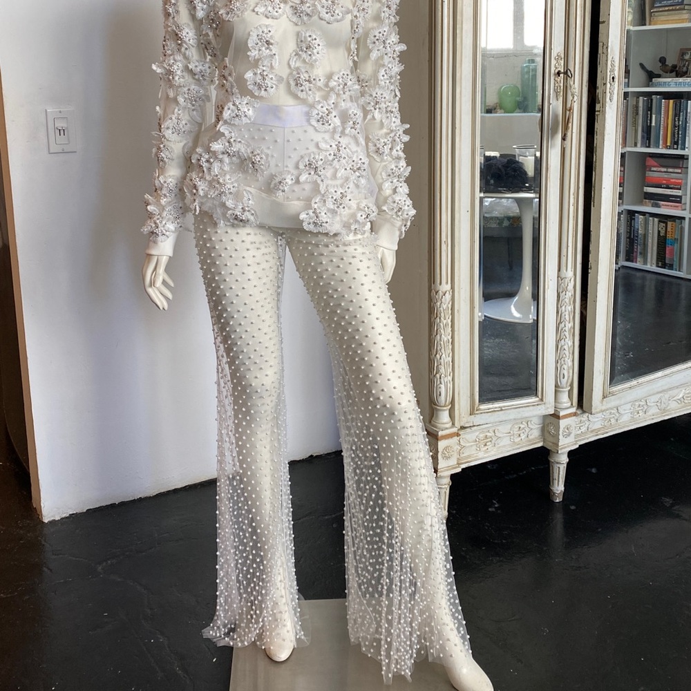 White sheer pearl pants